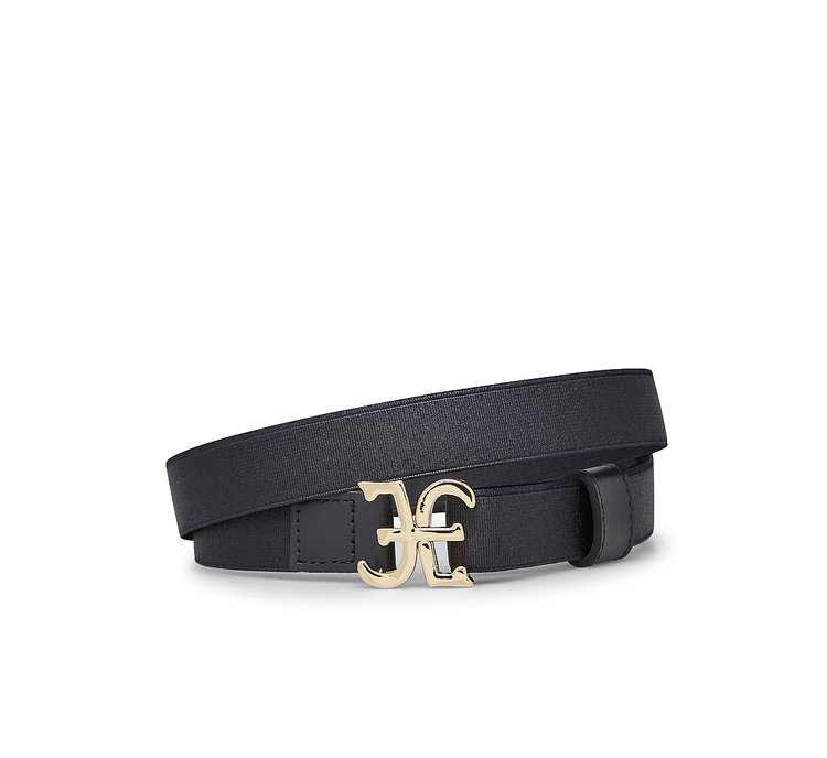 Elastic belt with logo-bearing fastening