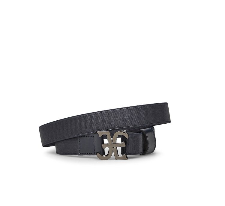 Elastic belt with logo-bearing fastening