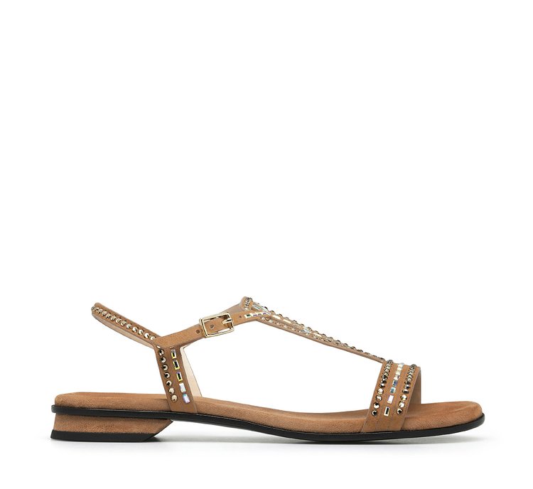 Suede sandals with rhinestones