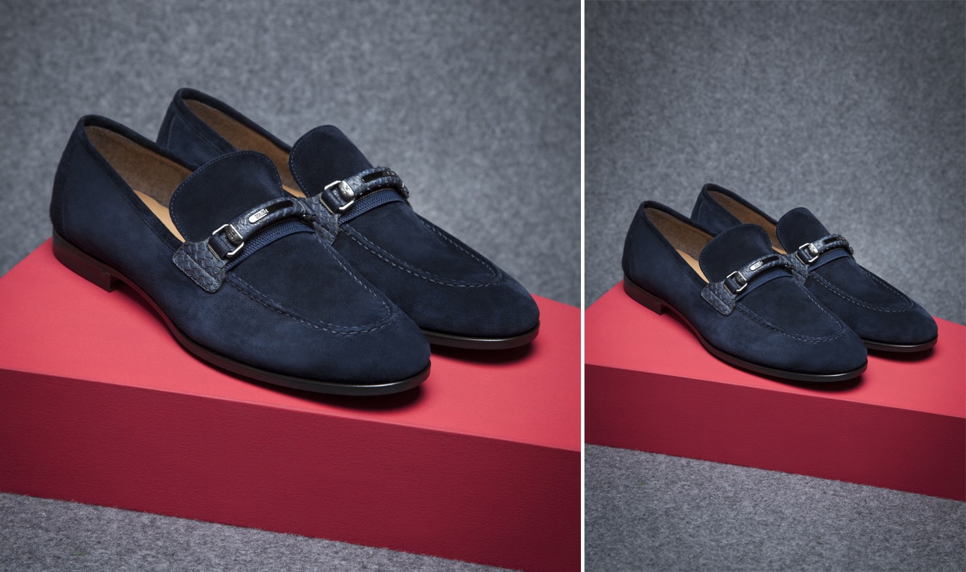 SUEDE LOAFERS WITH MATCHING PYTHON SKIN BUCKLE
