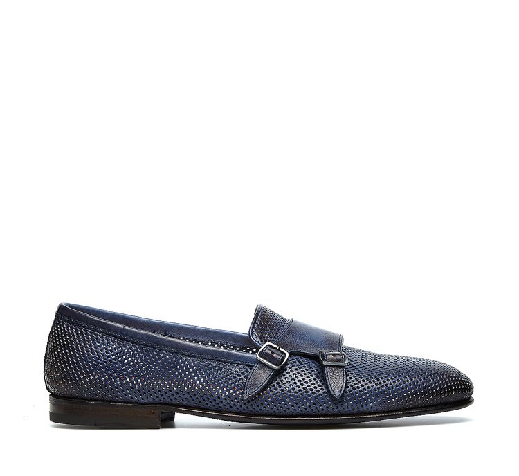 Double-buckle moccasins in exquisite calfskin, constructed using the Goodyear process