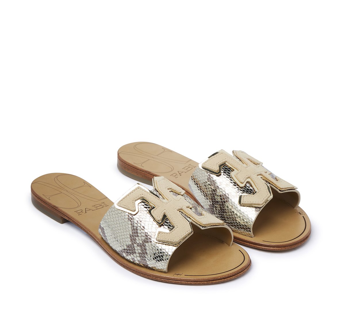 Reptile-effect leather slip-on sandal