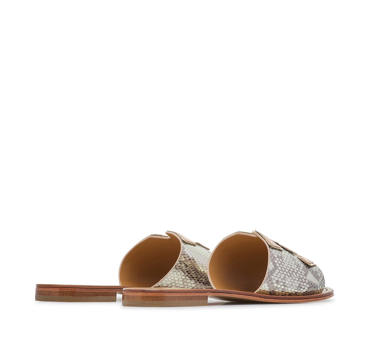 Reptile-effect leather slip-on sandal