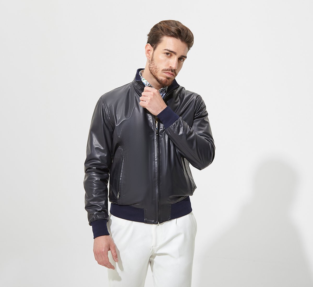 Leather bomber jacket