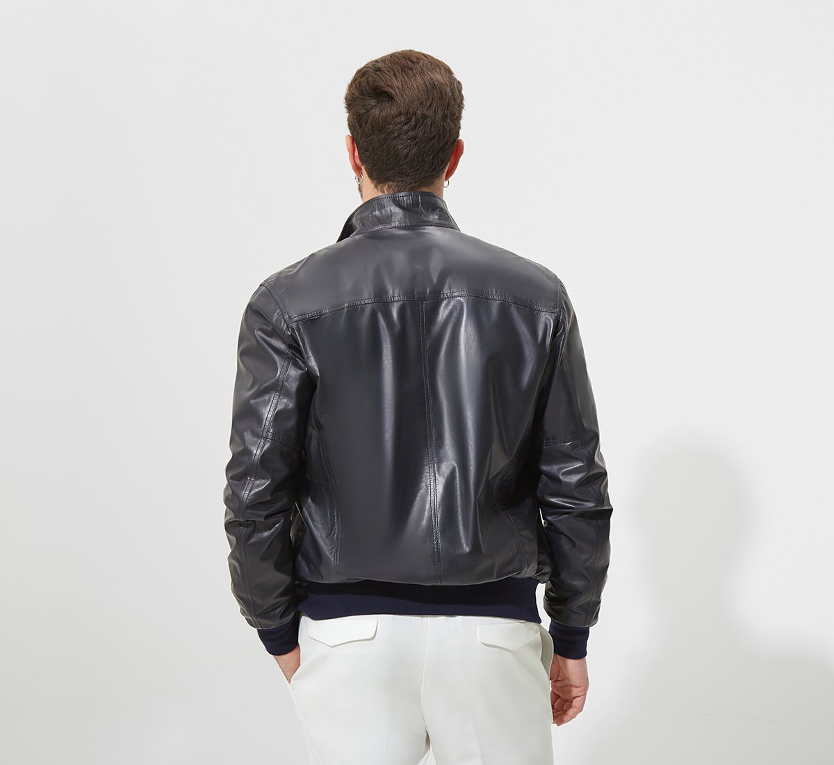 Leather bomber jacket